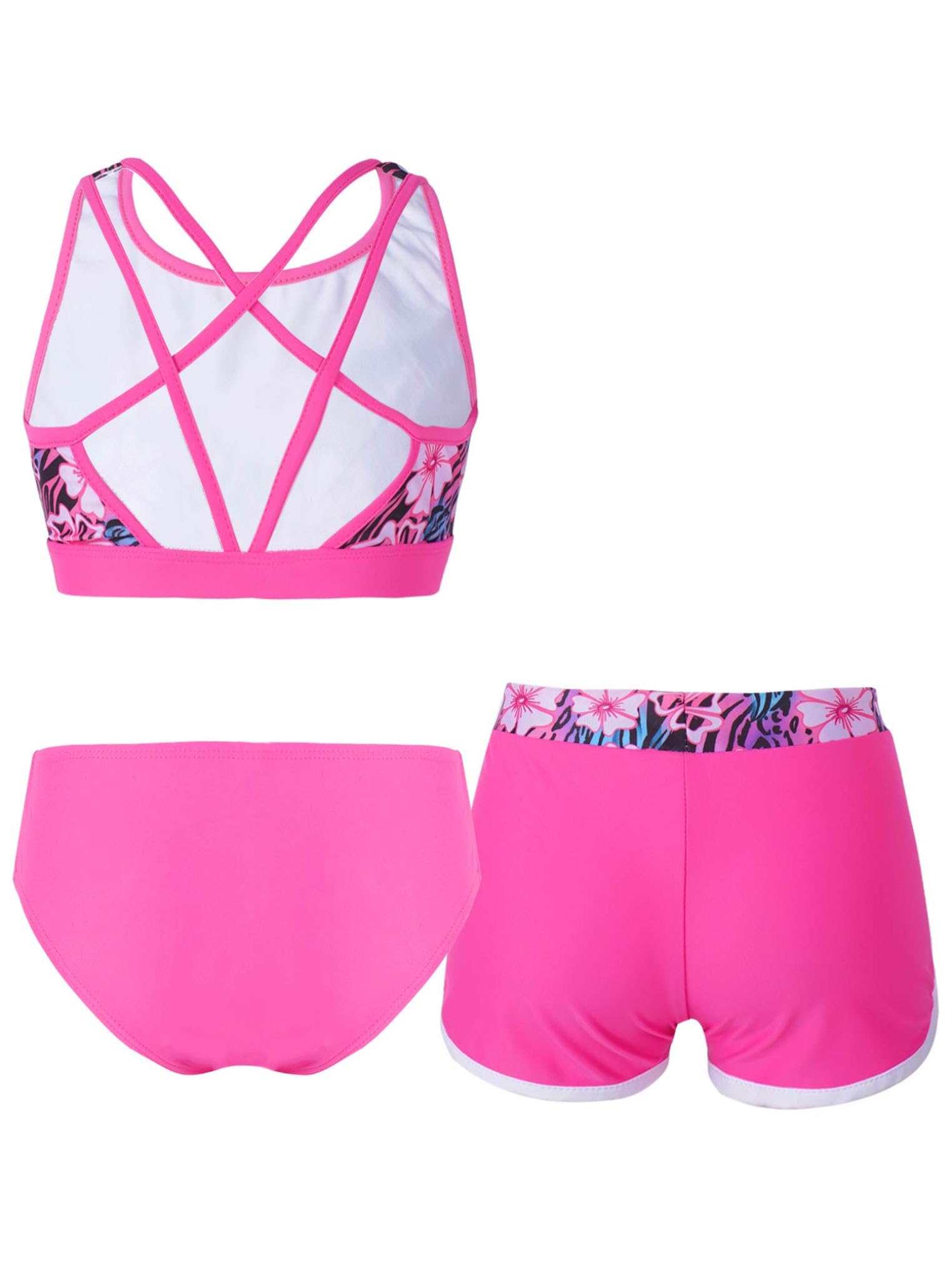 Dziecięcy zestaw tankini dla dziewczynek, krótki top z majtkami kąpielowymi + szorty kąpielowe, zestaw bikini, kostium kąpielowy, pływanie, surfowanie, strój kąpielowy