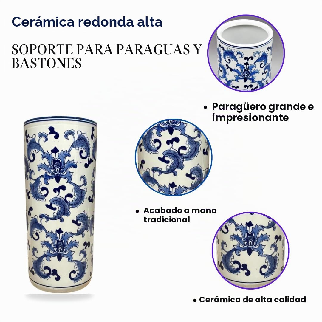 AcaciaHome Soporte de paraguas de cerámica duradera redonda – Soporte perfecto para el hogar, la oficina y la entrada - Añade un toque sofisticado a los espacios de vida para bastones y bastones de