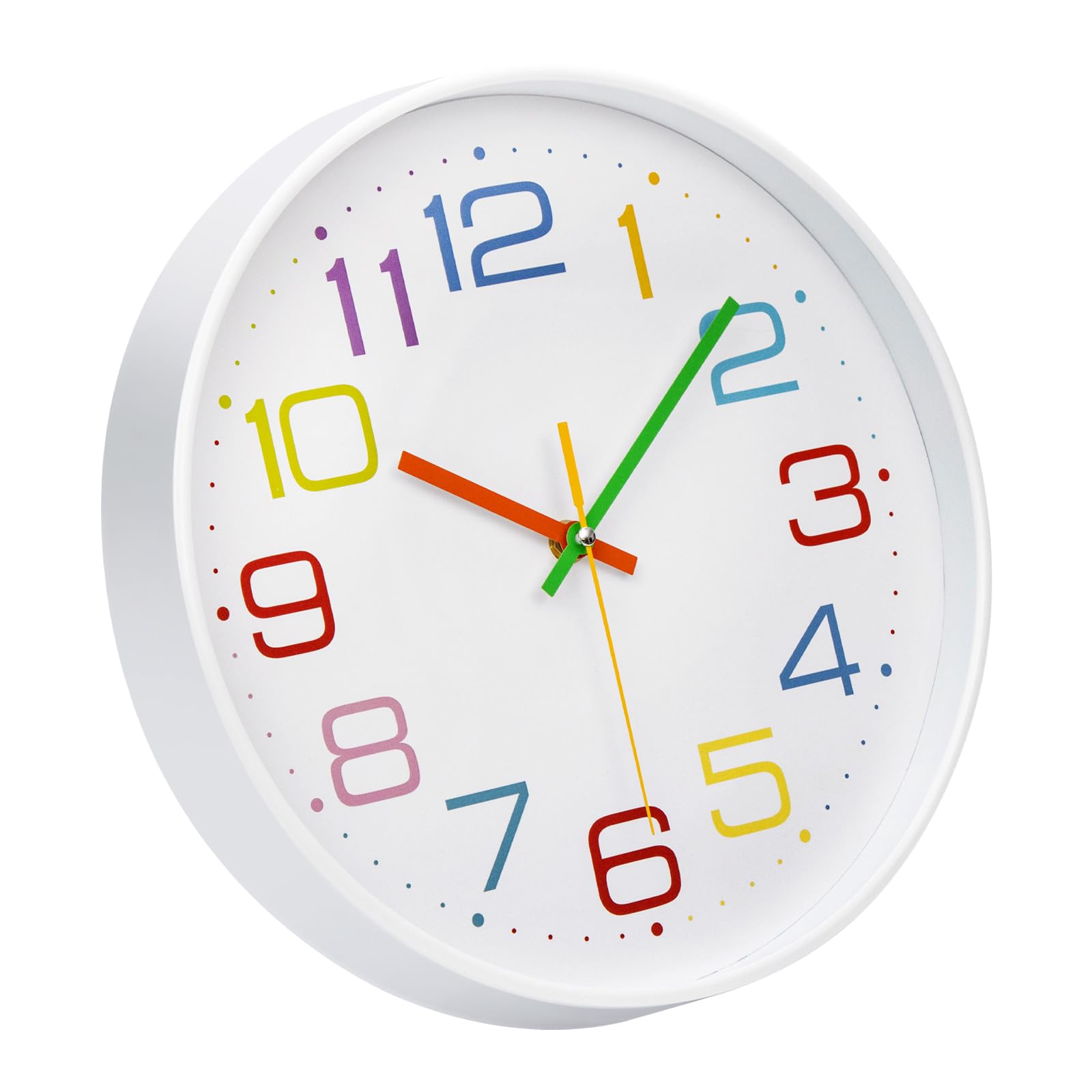 Orologio Da Parete Silenzioso 30 Cm - Design Moderno Con Numeri Colorati E Cornice Effetto Legno - Per Cameretta Bambini E Soggiorno