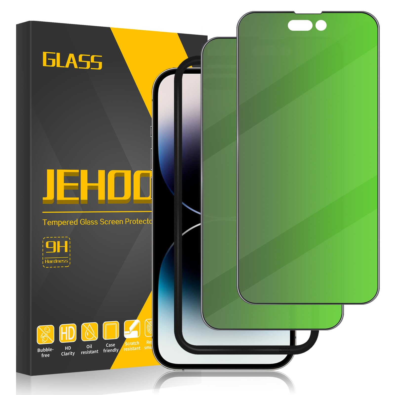 JEHOO [2 Pack] Compatible with iPhone 14 Pro Max Privacy Screen Protector Green 6.7-inch, 9H Anti Spy Green Tempered Glas, Anti Bubble, Easy