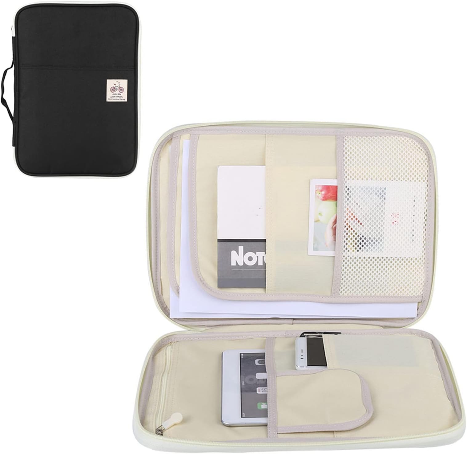 Document Bag, Computer Notebook Bag with Zip, Travel Folder Organiser for Notebook Magazines, Sketchbook, A4, 5 Colours (Black)