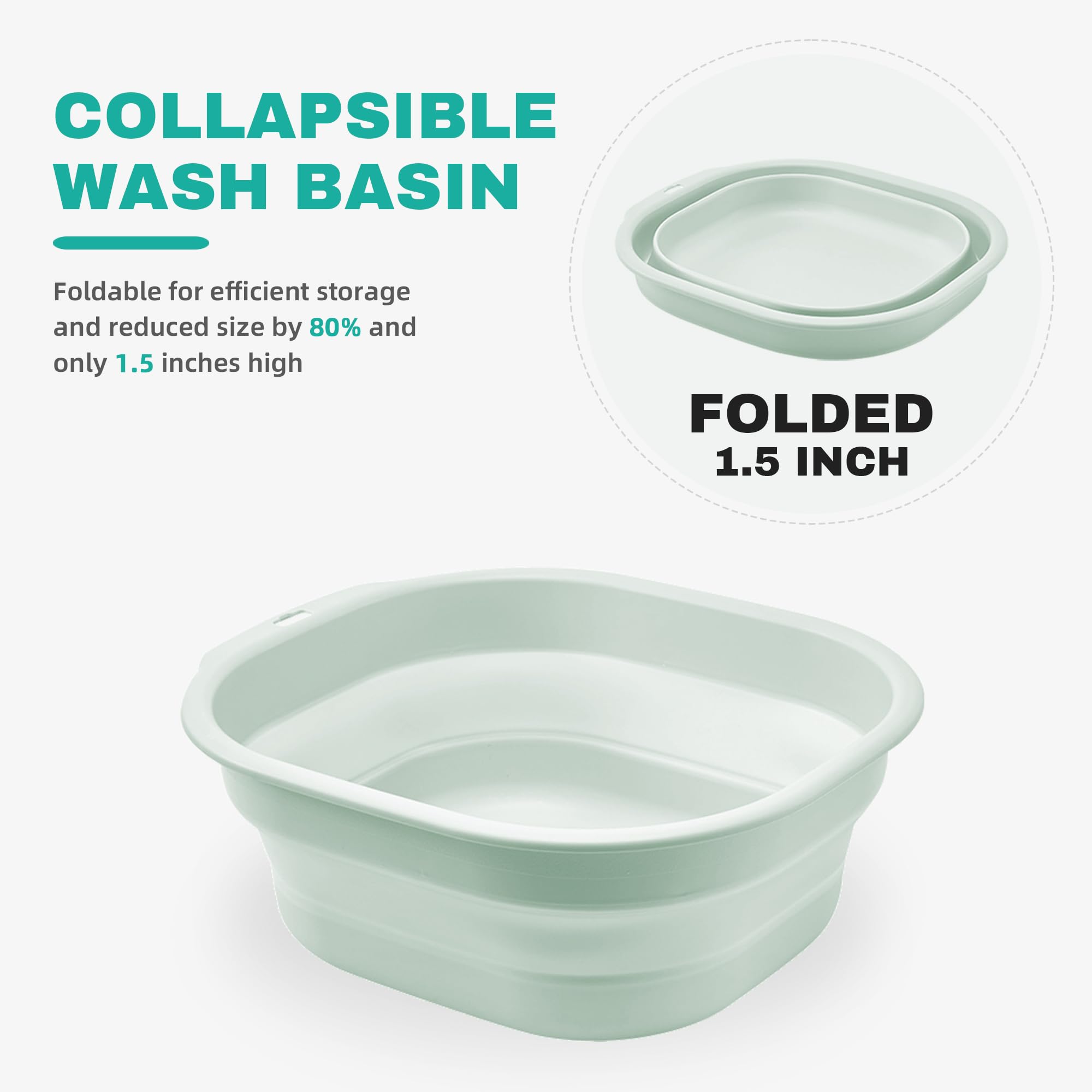 Lot de 2 lavabos pliables de petite et moyenne taille pour cuisine, camping, camping-car, biberons, linge, lavabo en plastique – Vert
