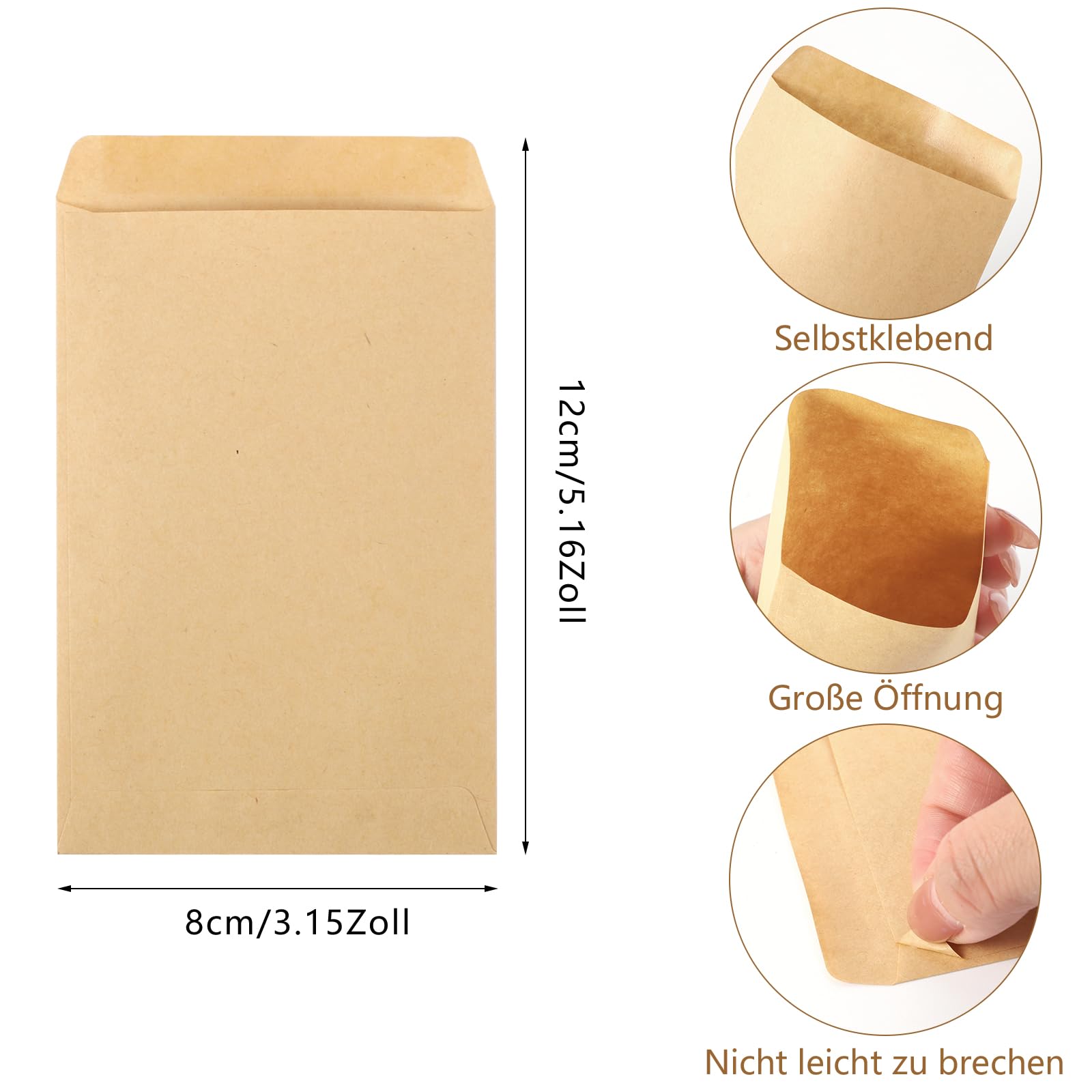 150 sztuk małych torebek papierowych, 8 x 12 cm, małe torebki papierowe do napełniania, do samodzielnego napełniania, mini torebki z papieru typu kraft, na nasiona, monety, biżuterię, prezenty