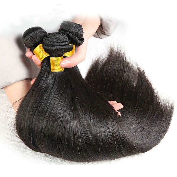 Miniatura 2 de Paquetes de cabello humano lacio de 16, 16, 16 pulgadas, paquetes de cabello humano de grado 10A, 3 manojos de cabello lacio, cabello virgen