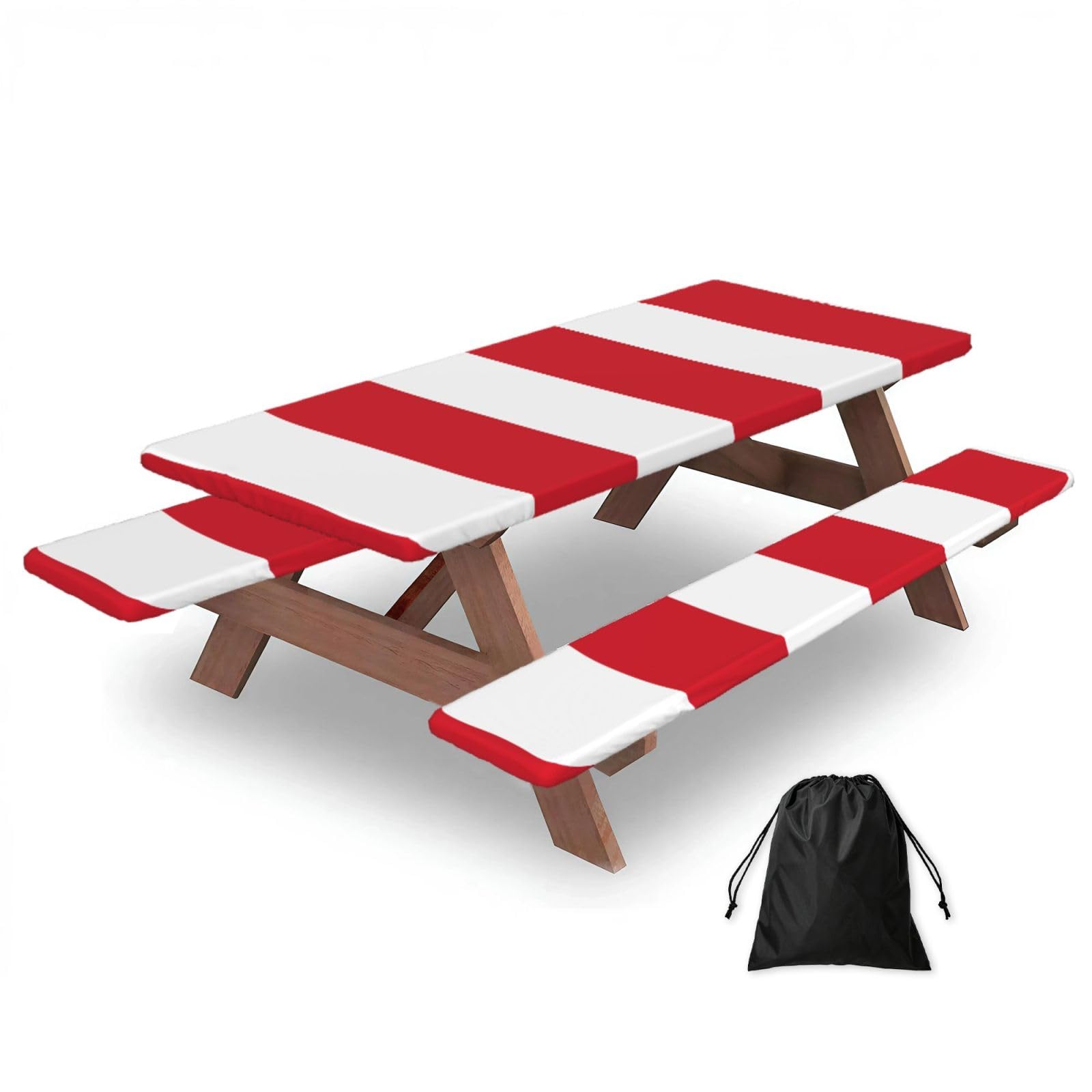 72in Camping Table Cover & Bench Covers 3-Pack Set, Flag of Monaco Print Tablecloths, for Rectangle Tables Picnic