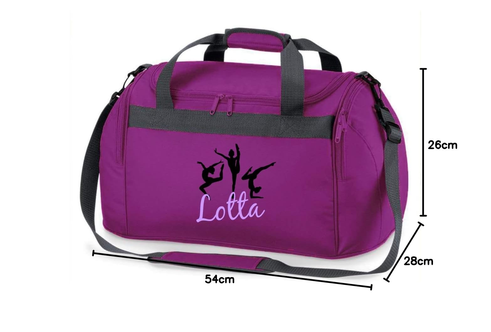 Sac de sport personnalisé et imprimé avec prénom, gymnastique rythmique, sac de voyage pour filles, avec nom imprimé, violet