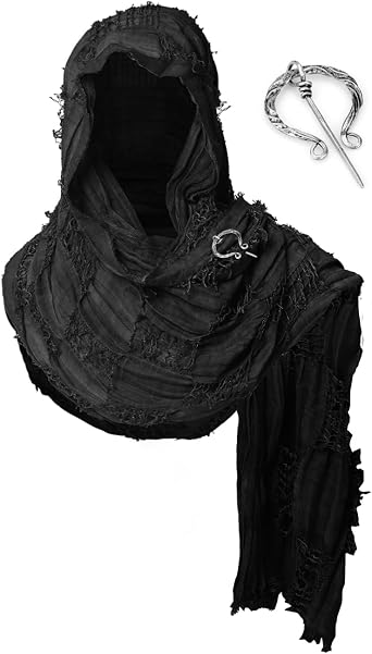 Hooded Shawl Medieval hood Cloak with Viking Brooch | Renaissance Costume Cape, Viking shawl, Shaman Cowl