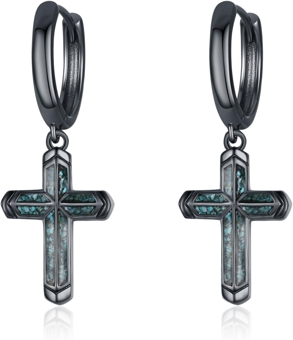 Cross Earrings 925 Sterling Silver Small Black/Silver Huggie Hoops Dangle Earrings Christian Jewelry Gifts for Women Men