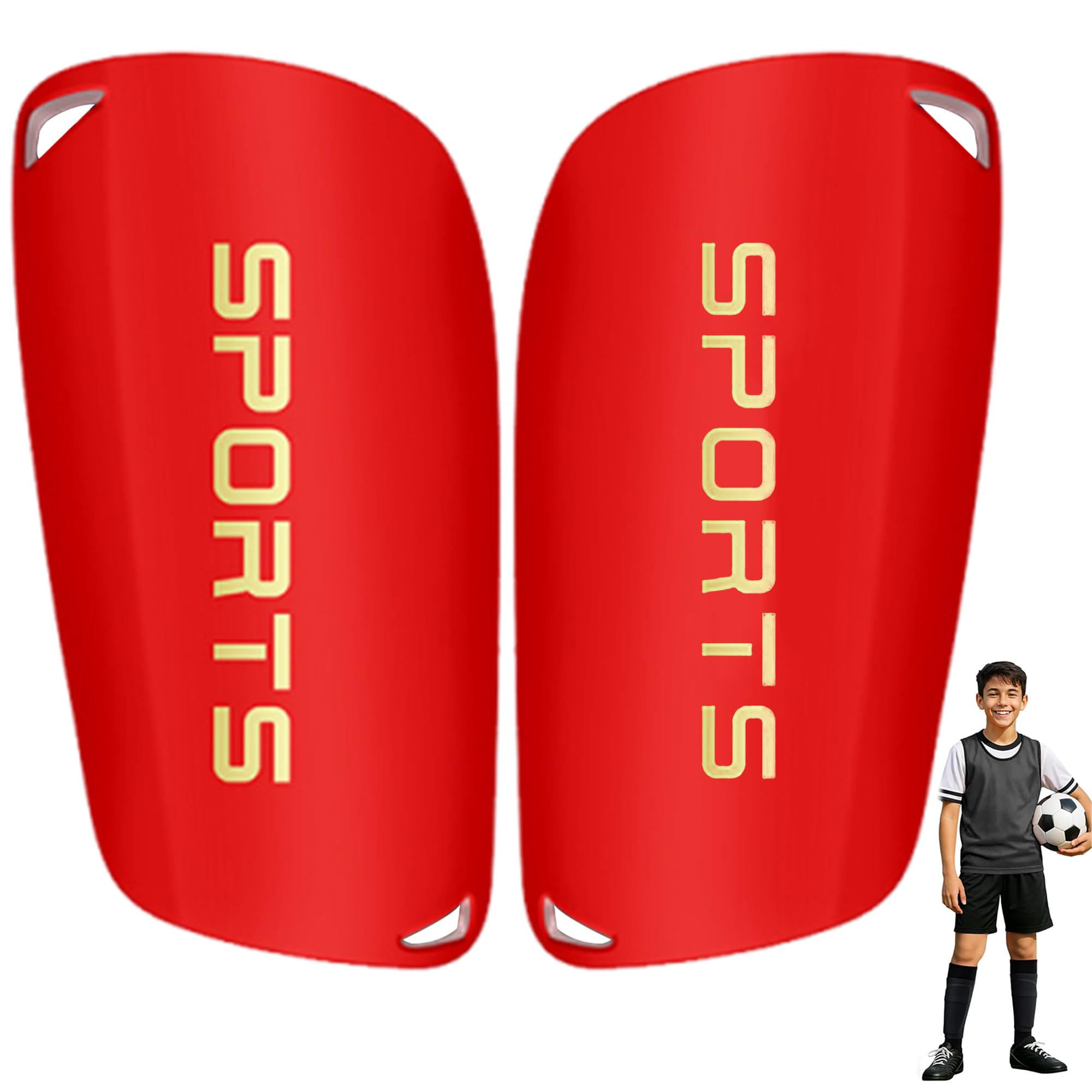 Shin Pads, 2pcs Football Shin pads for Adult Men & Women, Protective Guards for Soccer Football Hockey (Red)