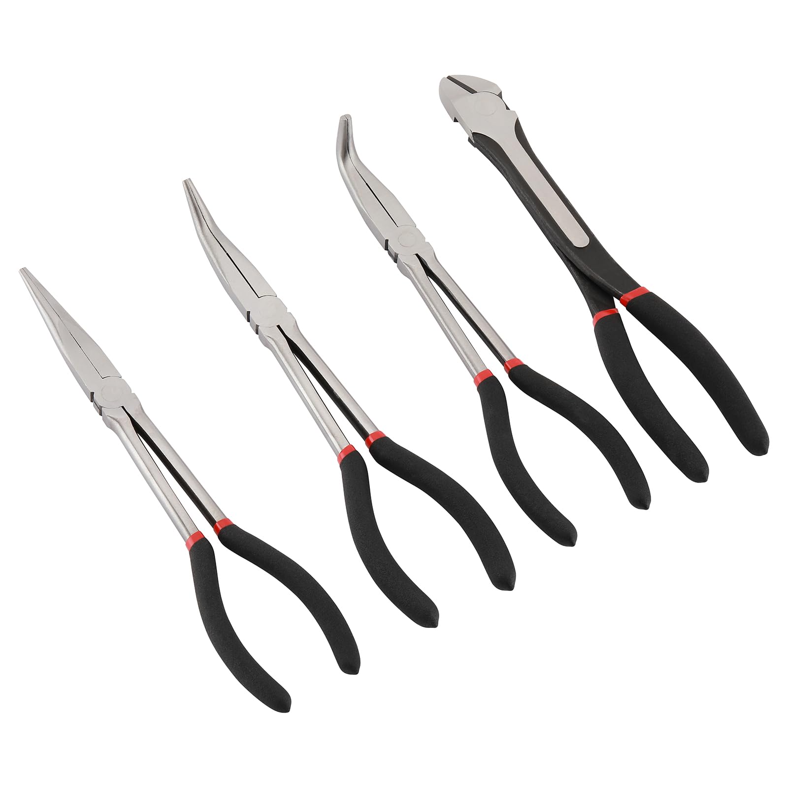 Lot De 5 Pinces à Bec Long Extra Longues (27,9 Cm) - Droite, Courbées 45°/90°, Diagonale Et En O - Acier CR-V