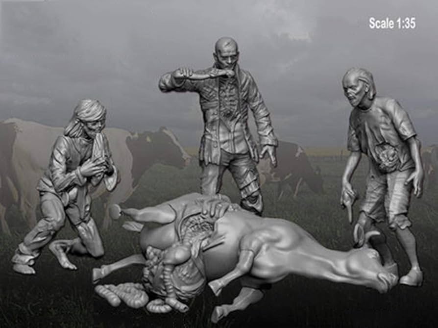 Amazon.co.jp: 1/35ゾンビ-牛の虐殺には3体のフィギュアと1頭の死んだ