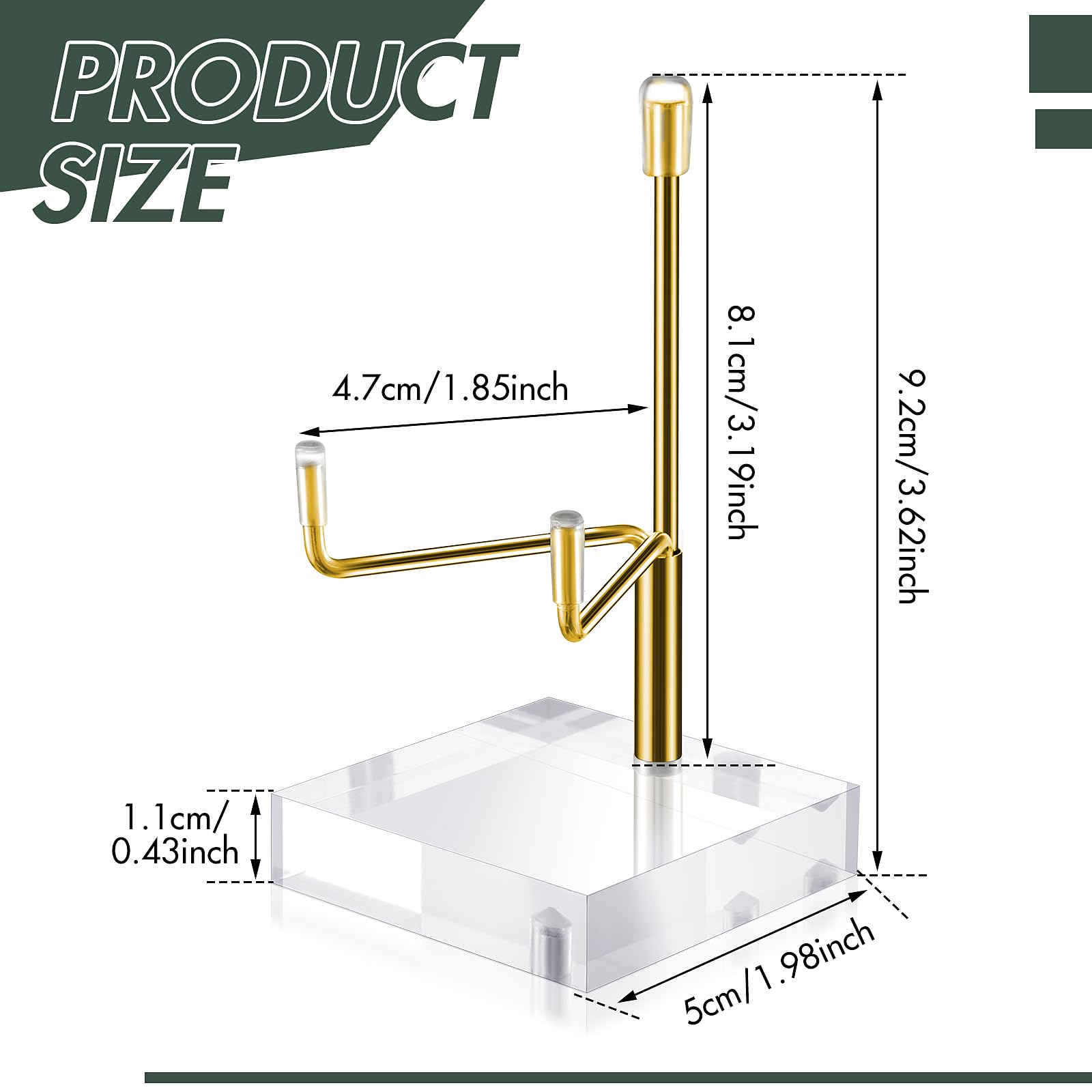 BTSKY Mini Taille Réglable, Bras En Métal Argenté, Chevalet Avec Base Carrée En Acrylique, Support D'affichage Pour Géodes, Minéraux De Pierre, Agate, Pièce De Corail Fossile, EM0809