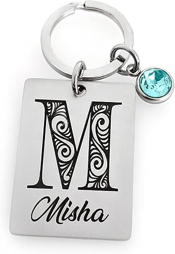 Miniatura 5 de Custom Initial Keychain with Birthstone – Personalized Stainless Steel Name Keychain, Engraved Monogram Gift for Men or Women, Graduation, Birthday,