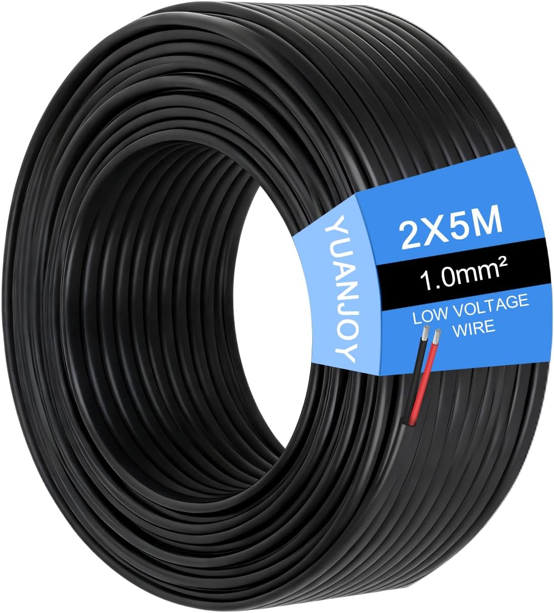 – 2 Cores 1.0mm² 5 Metres Car Flat Cable – Multi-core Trailer Cable, Round Earth, Black, for Caravans, Trucks, Trailer