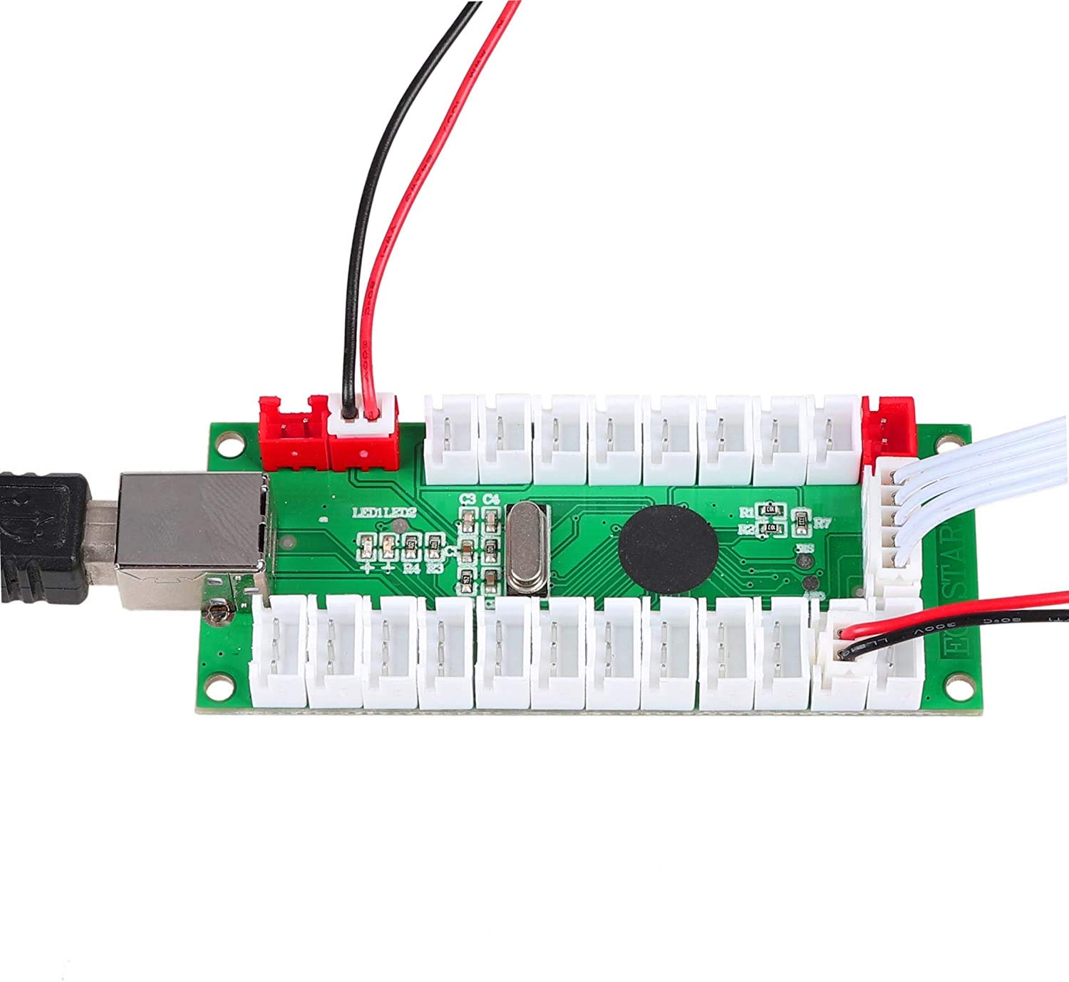 Fosiya Zero Delay Arcade USB Encoder PC to Joystick pour Windows & Linux & MAME & Raspberry Pi Retropie Projects (1 Player 5pin Joystick + Happ Style Buttons)