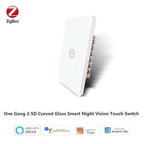 Miniatura 8 de Zigbee - Interruptor de luz de pared táctil inteligente, control de aplicaciónvoz, visión nocturna, requiere puerta de enlace Tuya (blanco, 1 banda
