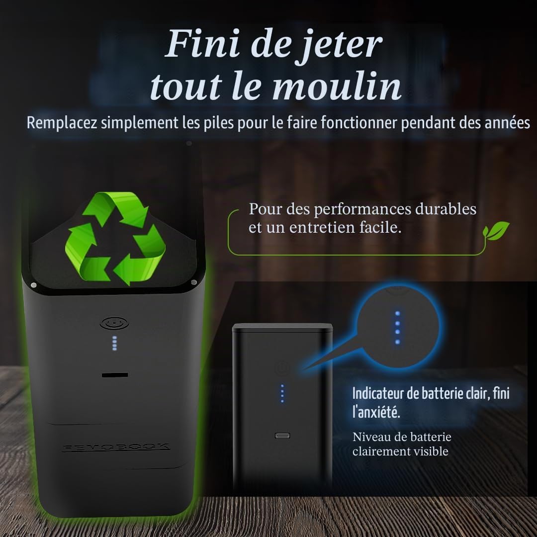 Moulin à café électrique A2 - Noir - Rechargeable - Sans fil - Moulin électrique portable - Pour l'extérieur - Démontage sans outil