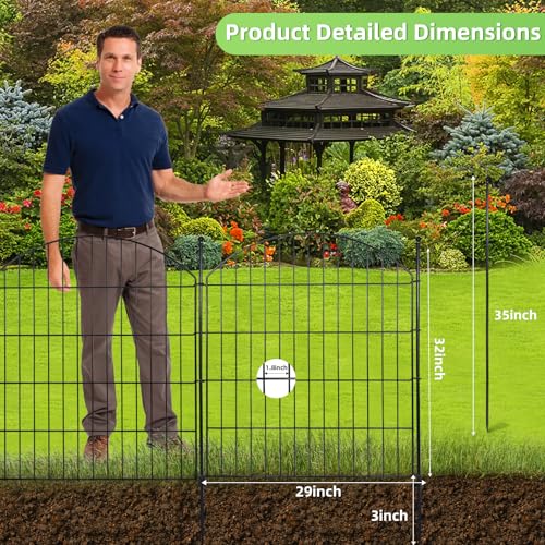 Image of Decorative Garden Fence 32in (H) x12ft (L), 5 Pack No Dig Fence Animal Barrier for Dog, Arched Flower Bed Edging, Wire Border Panel Fencing for Yard Patio Outdoor Decor