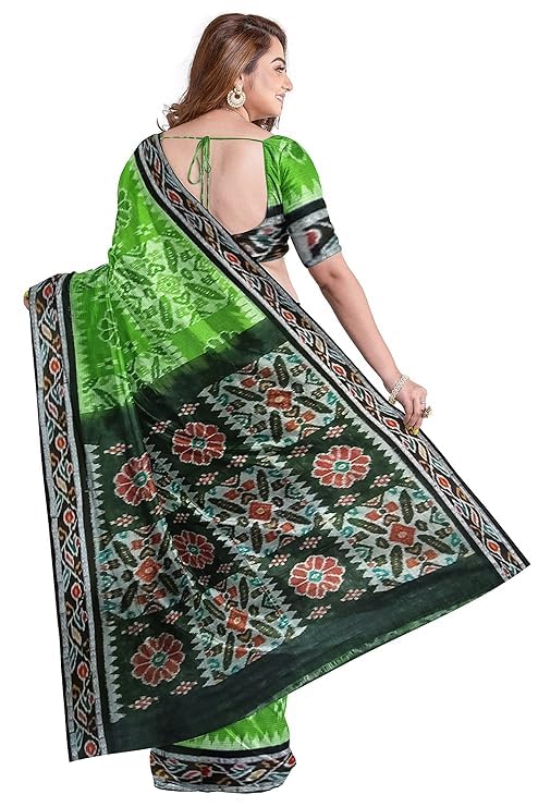 Image of Ikat Women's Cotton Saree, Handmade Pure Cotton Khandua Saree, Ikkat Orissa Traditional Handloom Saree without Blouse