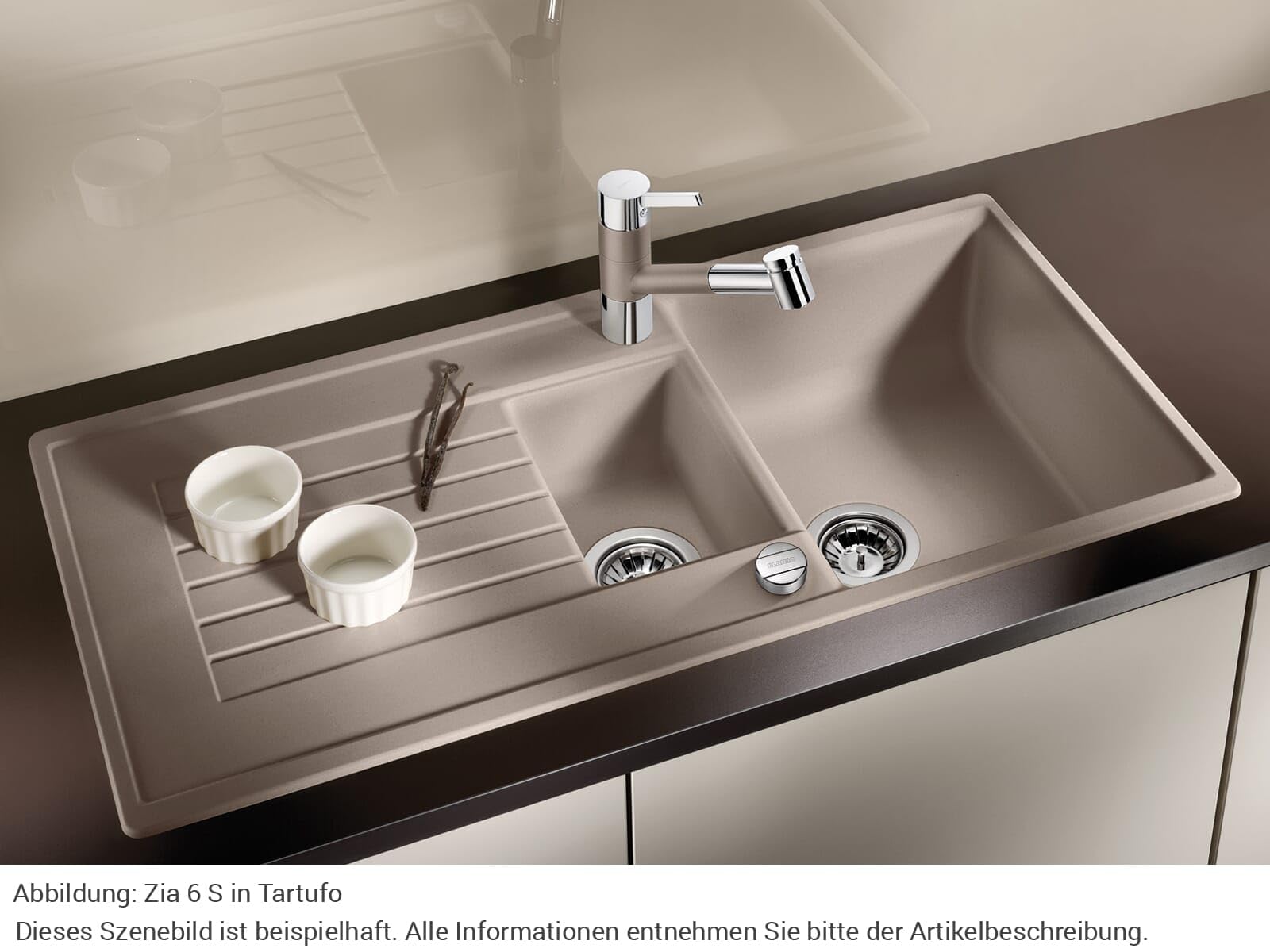 BLANCO ZIA 6 S Granitspüle SILGRANIT anthrazit Einbau von Oben reversibel 60 cm Unterschränke Großes Becken 100x50x20,2 cm