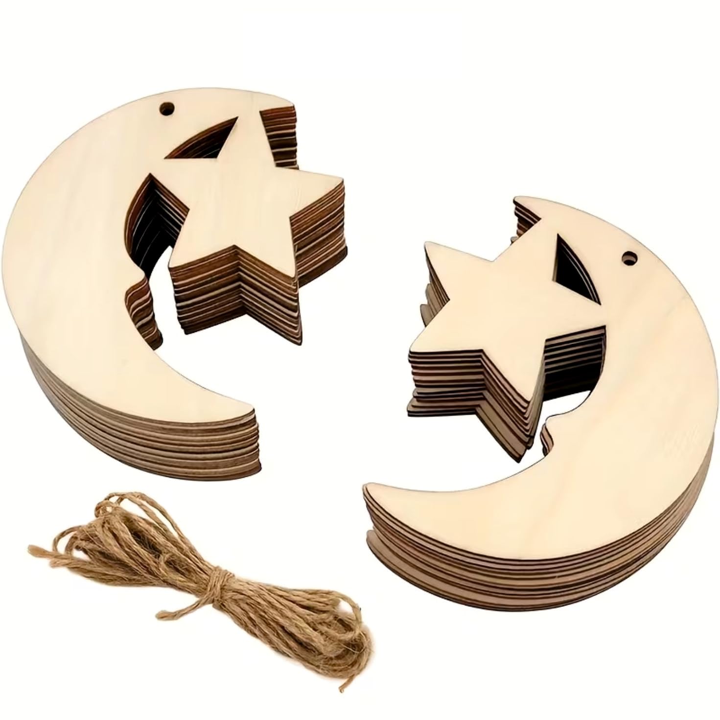 Sippu Moon and Star Wooden Cutouts | Unfinished Wood Crescent and Star Shapes | DIY Paintable MDF Craft Pieces for Ramadan, Eid, Home Décor, Kids' Crafts, Wall Art & Gifts-image-4