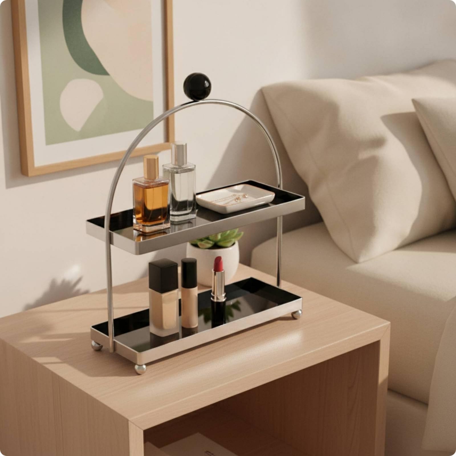 Organisateur Cosmétiques sur Pied Organisateur Maquillage Gran Capacité Étagère Comptoir pour Coiffeuse, Noir