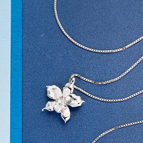 925 Sterling Silver Orchid Flower Necklace Pendant with 18" Box Chain, Nickle Free Hypoallergenic for Sensitive Skin, Island Tropical Jewelry with Gift Box2