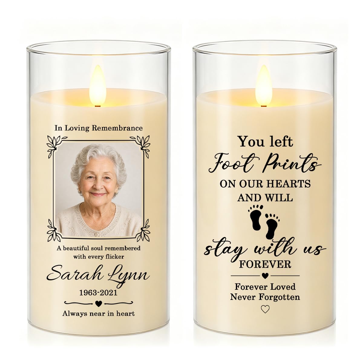 uudiy Personalized Memorial LED Candle,Custom Photo Name Year Tribute Gift