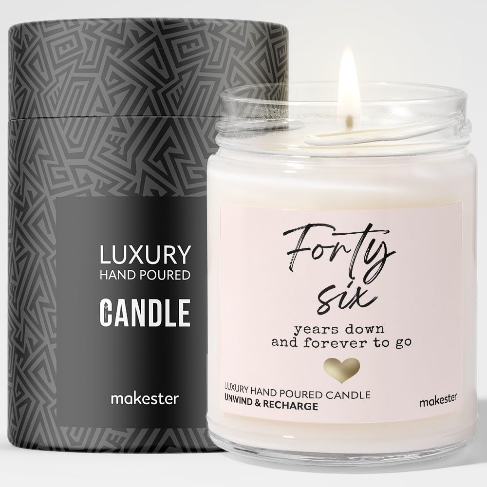 46th Wedding Anniversary Candle Gift - Luxury Soy Wax - Vanilla, Jasmine, Sugared Almond - Makester — image 1