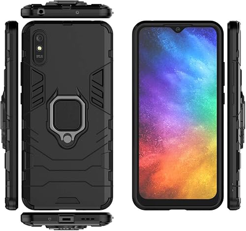 Miniatura 3 de LuluMain Compatible con Xiaomi Mi Redmi 9A, funda Redmi 9AT, soporte de anillo de metal a prueba de golpes (funciona con soporte magnético para