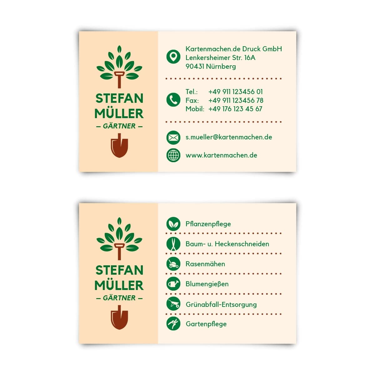 800 x Visitenkarten individuell mit Ihrem Text 300g/qm Papier 85 x 55 mm - Gärtner