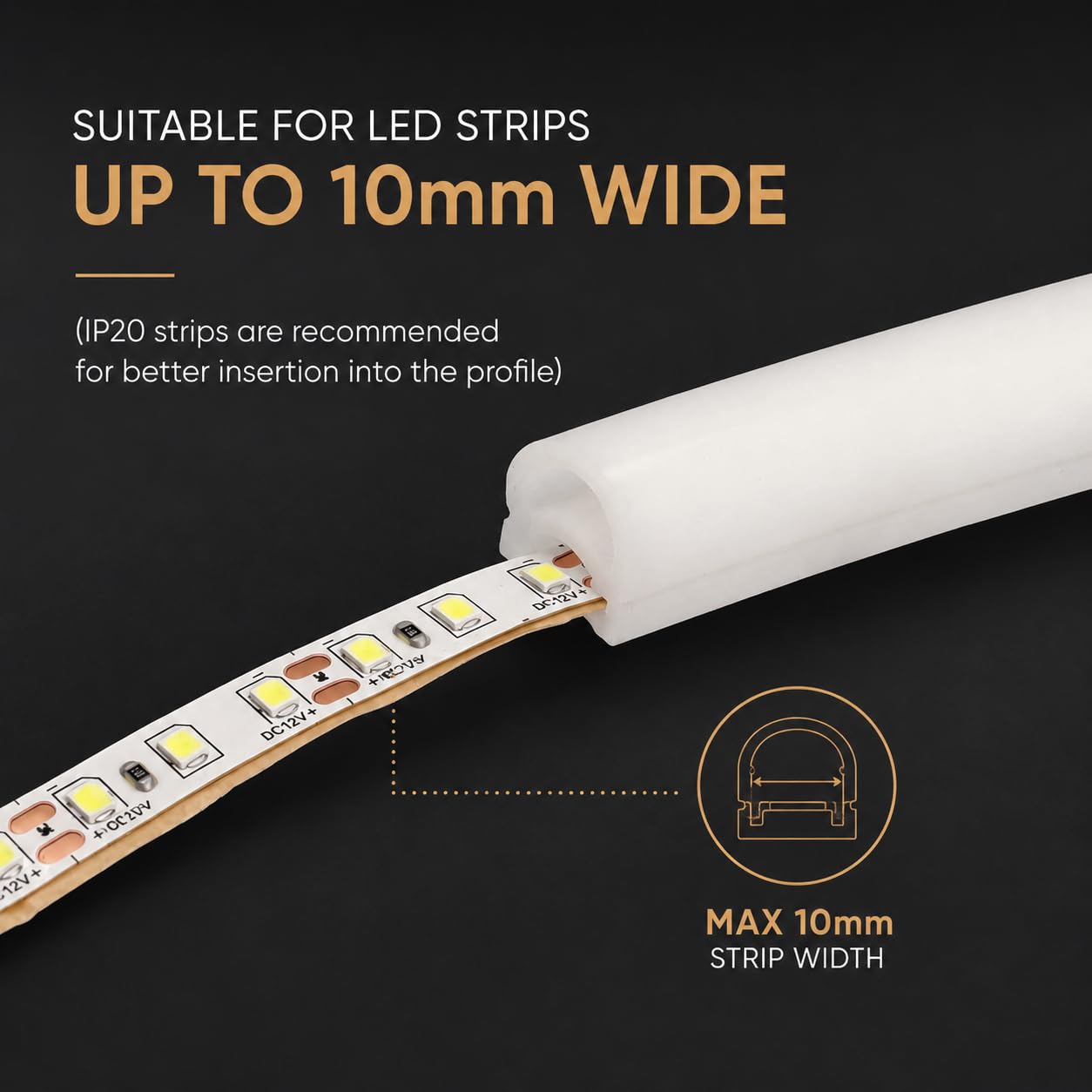 JANDEI - Profilo Flessibile in Silicone 5 Metri per Striscia LED con PCB fino a 10 mm di Larghezza. Emissione di Luce 270°, Formato Semicircolare 15 mm x 13 mm. Adatto per Esterni, Colore Bianco