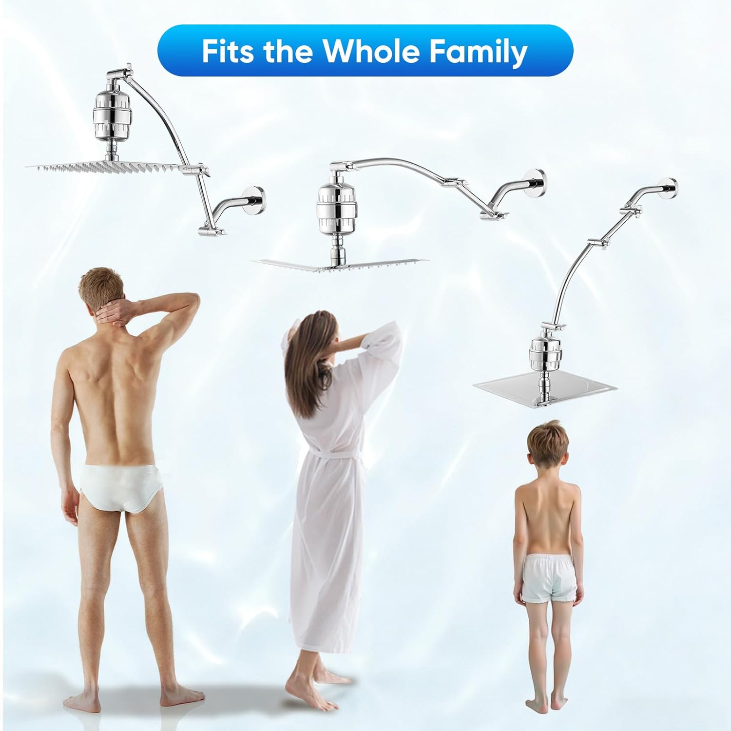 Shower Head with Filters, Stainless Steel Rain Filtered Shower Head, High Pressure Shower Head with 16" Shower Extension Arm - 20 Stage Shower Filter for Hard Water - 10" Silver