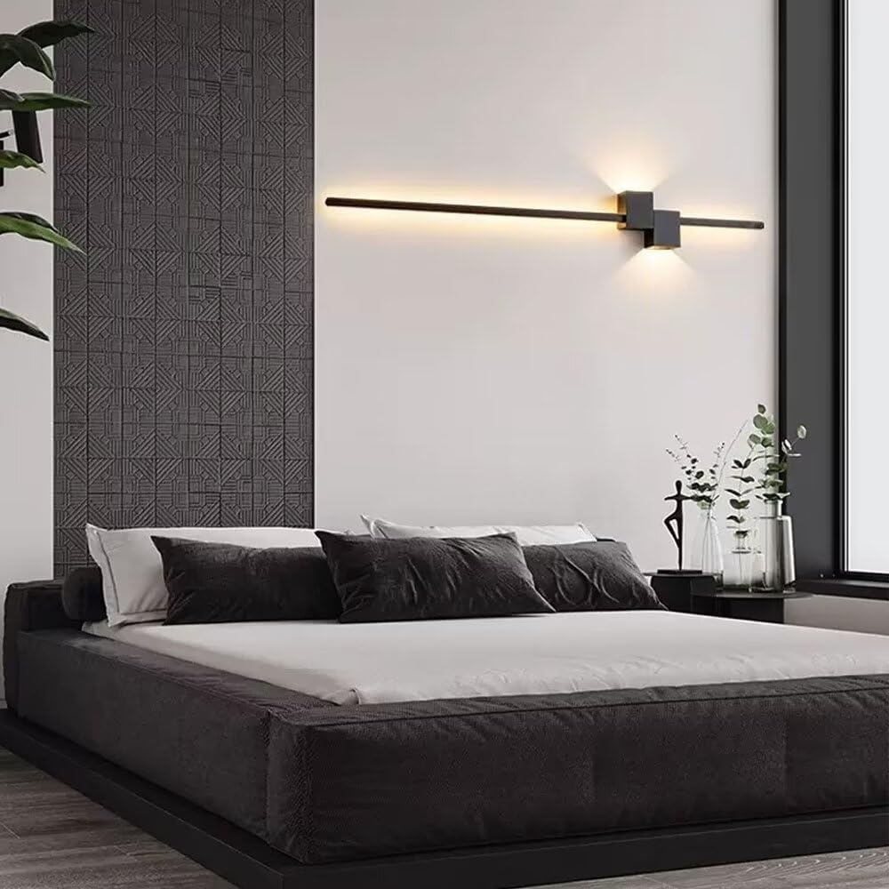 Applique murale LED longue - Lampe murale LED modernes longue bande linéaire Luminaires muraux d'intérieur 24W 48inch 3000K Blanc chaud Applique muraux pour salon chambre salle de bain, noir
