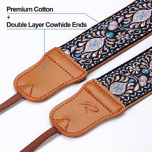 Image of Padwa Lifestyle Pink Floral Vintage Embroidered Camera Strap - 2 inch Wide Cowhide Head Camera Straps,Pure Cotton Woven Shoulder & Neck Strap for All DSLR Cameras,Great Gift for Men & Women Photographers