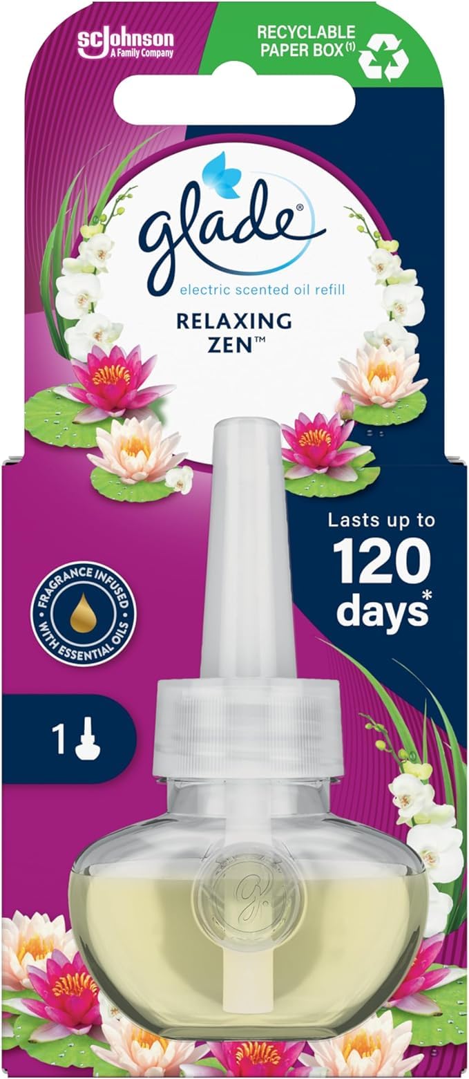 Glade Plug in Air Freshener Refill, Electric Scented Oil Room Air Freshener, Relaxing Zen, 20ml