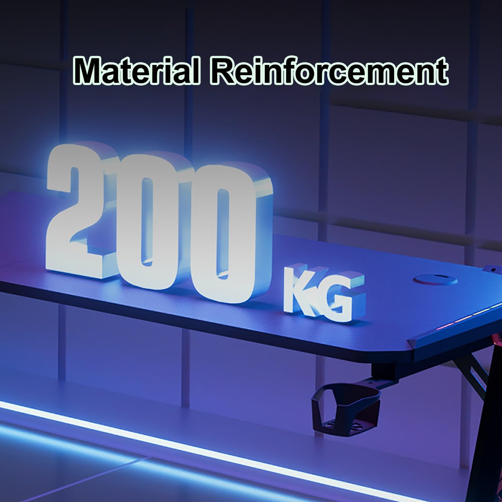 Biurko do gier w kształcie litery L ze światłami LED, narożna konstrukcja 140 cm, zawiera haczyki na słuchawki i pudełko do zarządzania kablami, idealne do domowego biura i konfiguracji dla graczy