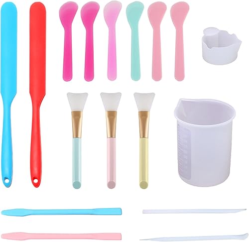 Kit de palitos de silicona, 17 herramientas de agitación de silicona, cepillo de resina epoxi y tazas medidoras, cuchara de silicona para mezclar,