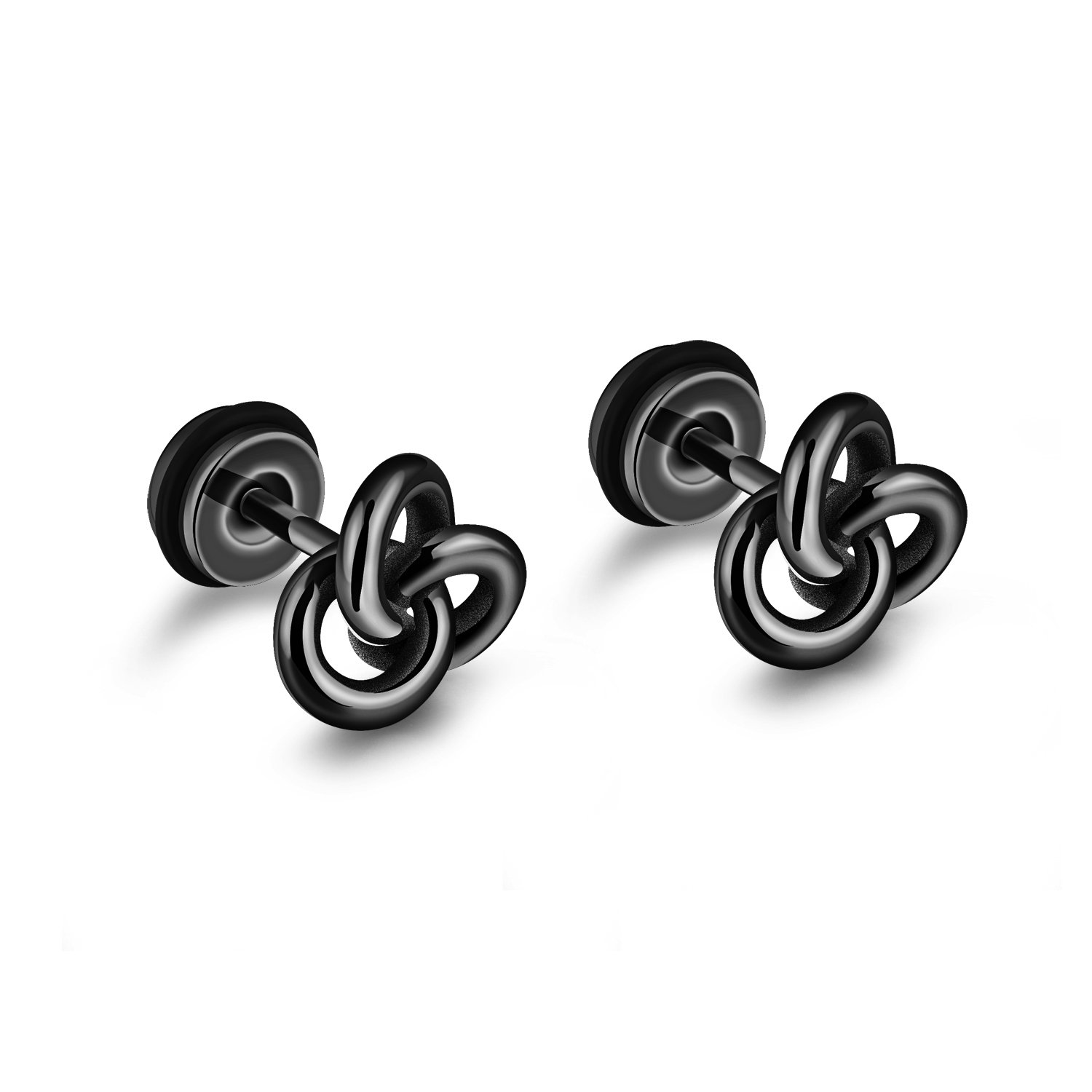 TEMICO1-3 Pairs Silver Black Gold Tone Stainless Steel Twist Love Knot Post Stud Earrings For Men Women