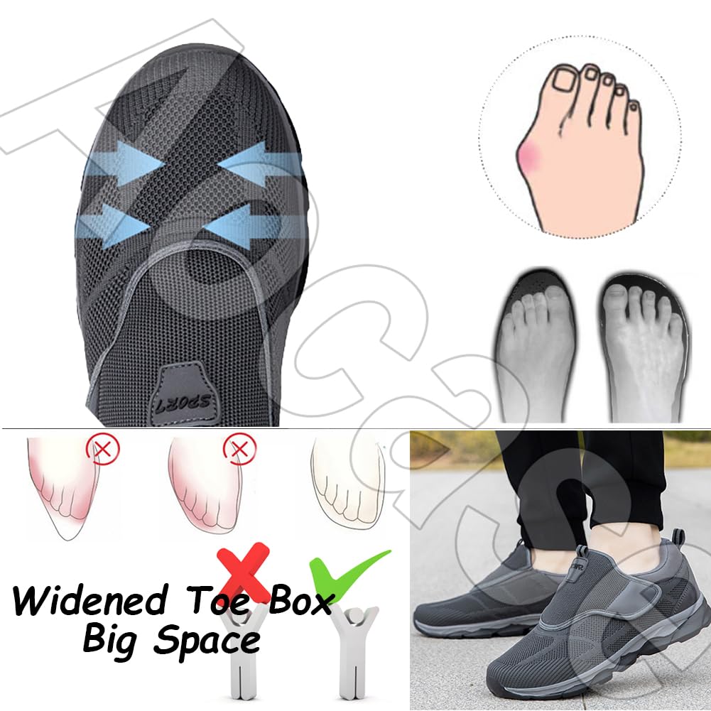 Scarpe per Diabetici Uomo Donna Piedi Gonfi Scarpe Scarpe Ortopediche per Anziani Uomo con Strappo Scarpe Comode Antiscivolo con Suola a Cuscino d'Aria,Nero,41/255mm