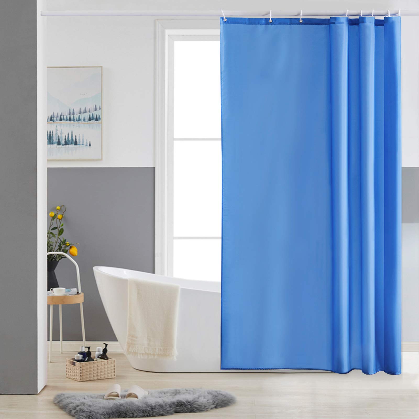 Furlinic Shower Curtain Mould Proof Resistant Wetroom Bathroom Polyester Fabric White 7ft Shower Curtains Liner Waterproof Rustproof Washable Weighted with 12 Hooks Extra Long 180x210cm 72x84. — view 83