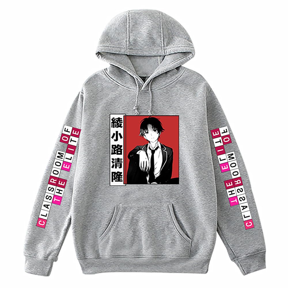 Charous Unisex Grey Anime Manga Classroom Of The Elite Cartoon Hoodie Sweatshirt Used For Ayanokouji Kiyotaka Fan Cosplay Gift