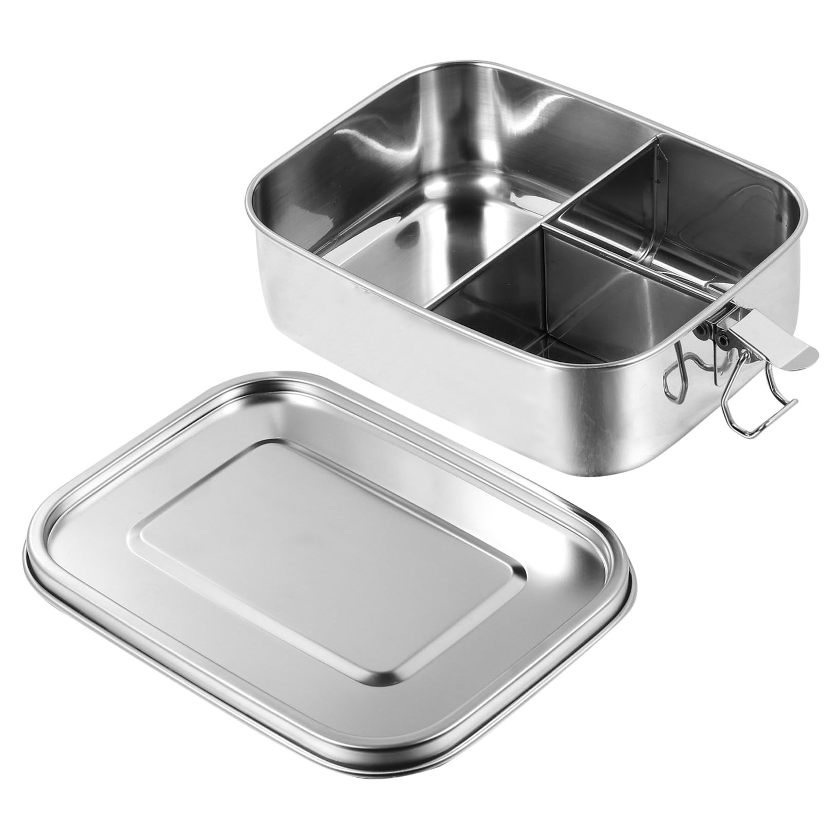 GLEAVI Boîte à Bento en Acier Inoxydable 1, 2 L 3 Compartiments Argenté