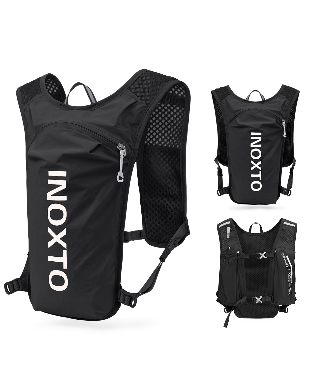 INOXTO Running Backpack, 5-liter lightweight hydration bag for outdoor hiking cross country marathon cycling competition mountaineering water bag backpack for men (black and white) — image 1
