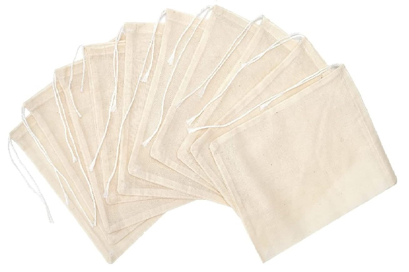 Cotton Drawstring Bags, Set of 10, for Storing Goodies, Candies, Cosmetics, Jewellery, Small craft articles-image-24