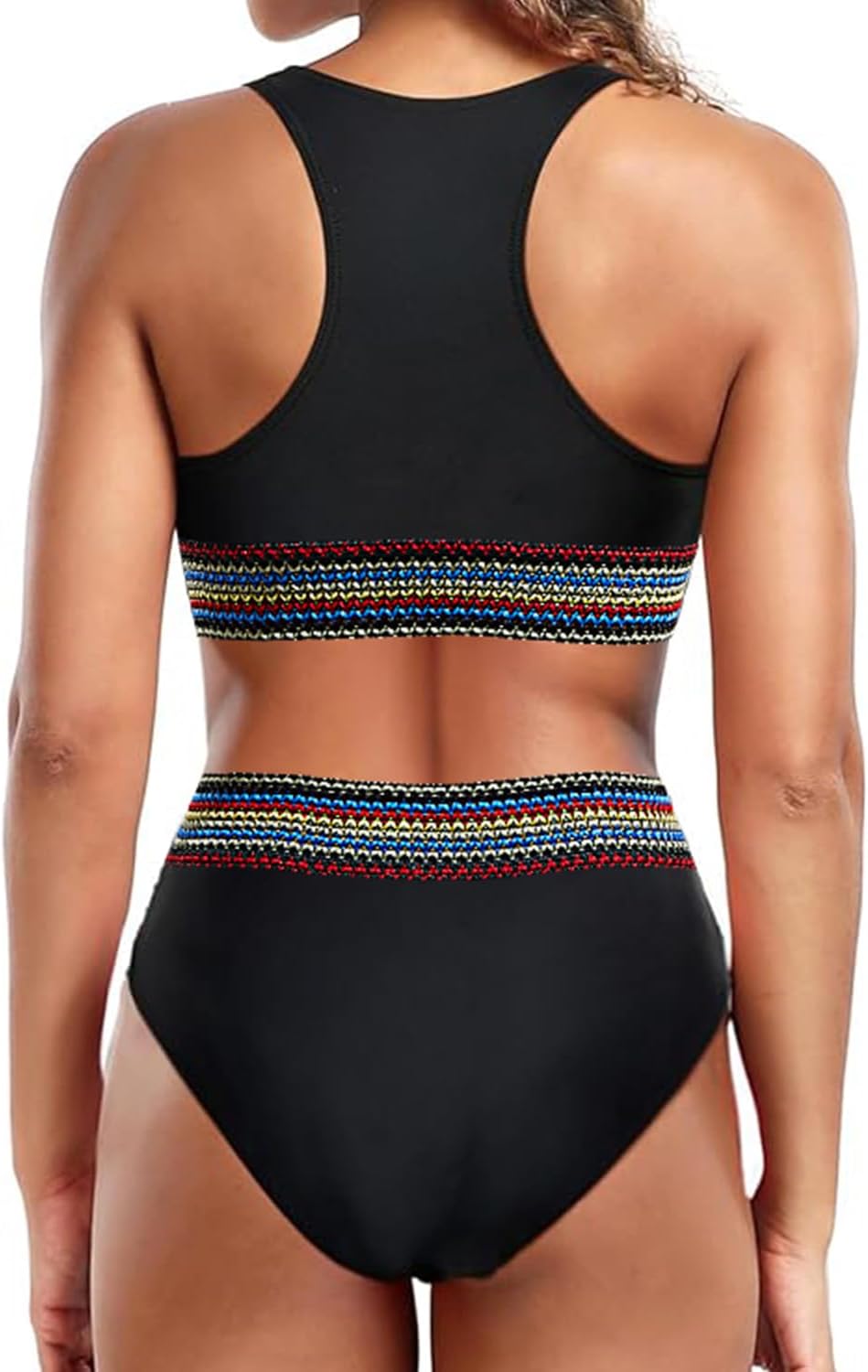 Holipick Women High Waisted Two Piece Bikini Set Racerback Bathing Suit Sporty Crop Top with Bottom for Teen Girls