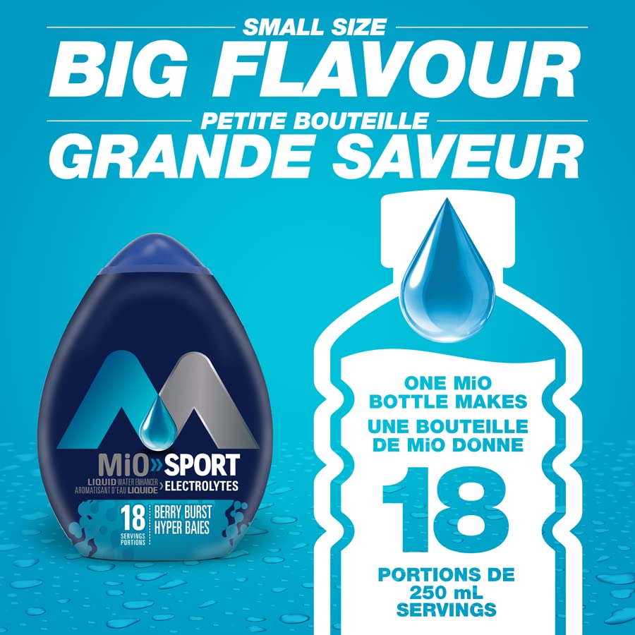 Miniatura 9 de MiO Sport Berry Burst - Potenciador de agua líquido con electrolitos, 1.6 fl oz1.6 fl. oz. (paquete de 3) enviado desde Canadá