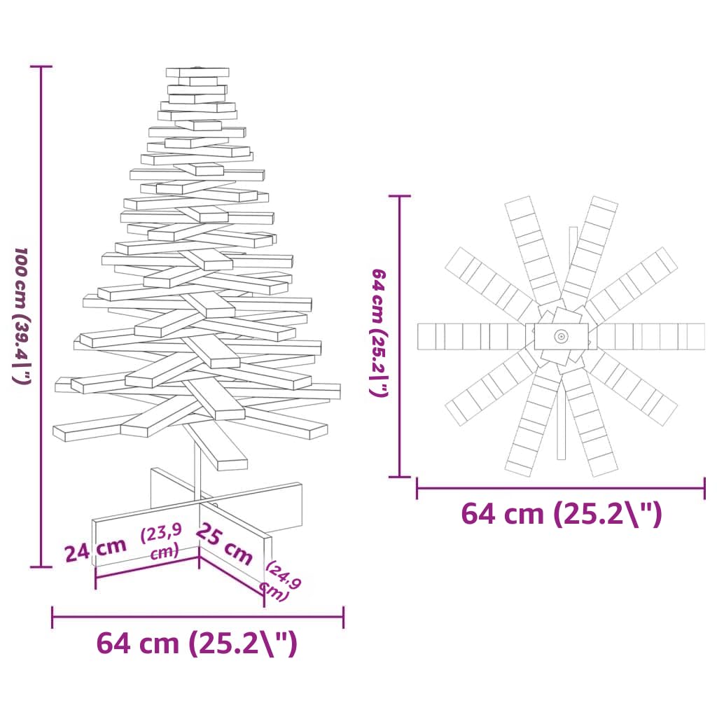 vidaXL Arbre de Noël en Bois pour décoration 100 cm Bois Massif de pin