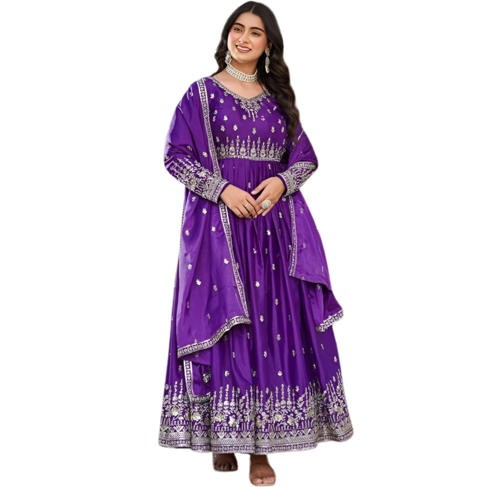 Women’s Orange Anarkali Kurta Set with Dupatta | Embroidered Long Flared Ethnic Dress for Wedding, Festive & Party-image-27