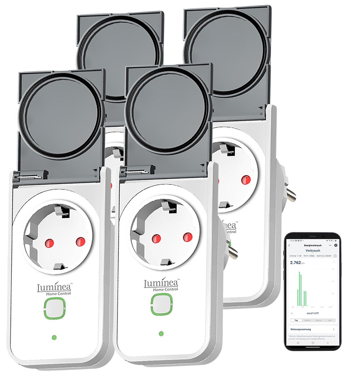 Luminea Home Control presa smart Alexa: Outdoor Wi-Fi presa, Misuratore di costi energetici, Certificato Matter (contatore elettrico esterno, smart plug wlan, contatore)